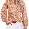 Womens V Neck Floral Long Sleeve Tops 2025 Summer Casual Loose Puff Sleeve Chiffon Boho Work Blouse Dressy T Shirts