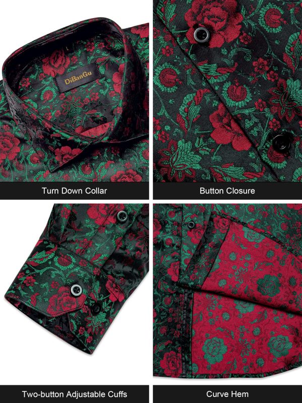Mens Silk Paisley Dress Shirts,Long Sleeve Button Down Shirt Casual Regular Fit Shirt for Men Wedding Party