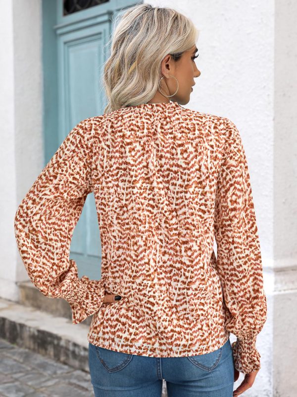 Womens V Neck Floral Long Sleeve Tops 2025 Summer Casual Loose Puff Sleeve Chiffon Boho Work Blouse Dressy T Shirts