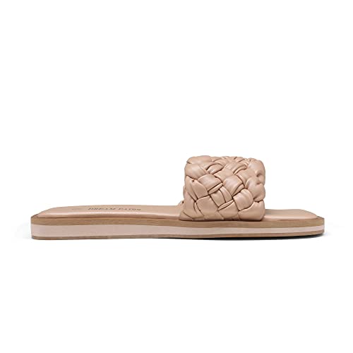Women's Square Open Toe Slide Sandals Cute Slip on Braided Slides Flat Sandals for Summer