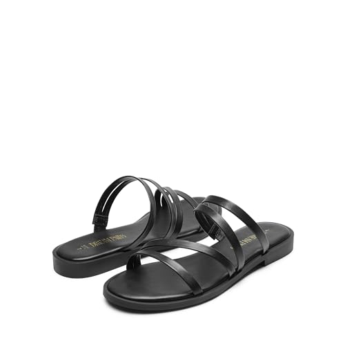 Women's Clear Studded Rhinestone Slide Sandals Slip on Open Toe Cute Flat Sandals for Summer