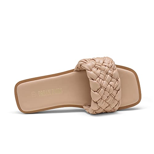 Women's Square Open Toe Slide Sandals Cute Slip on Braided Slides Flat Sandals for Summer