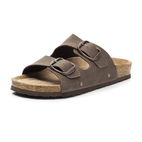 Womens Flat Sandals with Cork Footbed, Open Toe Slides Adjustable Slip On Slippers for Summer Size 6-11
