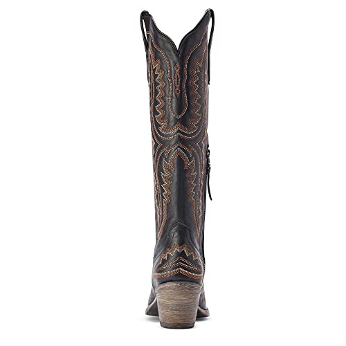 Womens Casanova Embroidered Snip Toe Zippered Casual Boots Knee High Mid Heel 2-3" - Black