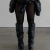 Slouched Ruched Fold Over Boots for Women Covered Wedge Heel Patent Leather Knee High Boots Wide Calf Pointed Toe Casual Boots