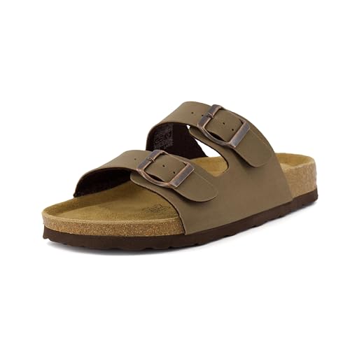 Lane Cork Footbed Sandals for Women – Comfortable Double Buckle Slip-On with Genuine Suede Footbed & Arch Support Slides for