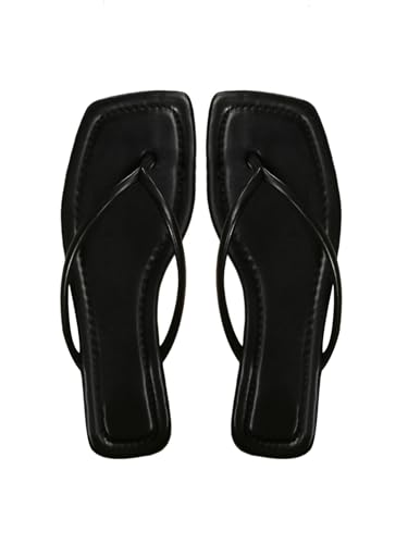 Women's Square Open Toe Flip Flop Minimalist Thong Flat Sandals Slide On Summer Vacation 2025 Dressy Shoes