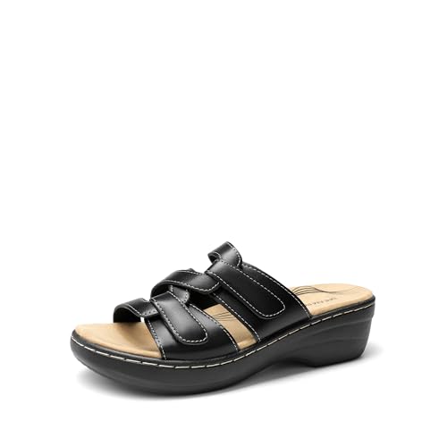 Women's Arch Support Slide Sandals Adjustable Straps Slip On Wedge Sandals Casual Comfort Lightweight Flat Slides
