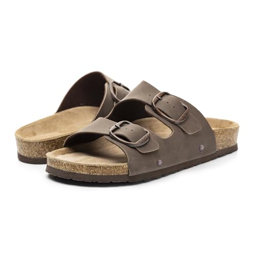 Womens Flat Sandals with Cork Footbed, Open Toe Slides Adjustable Slip On Slippers for Summer Size 6-11