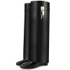 Fold Over Boots for Women Pointy Pull-on Wedge Heel Knee Shark Boot With Side Zipper Padlock Design