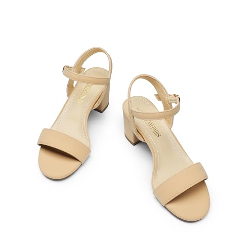 Women's Low Heels Block Open Toe Ankle Strap Classic Short Chunky Sandals with Buckle for Daily Work Wedding Party