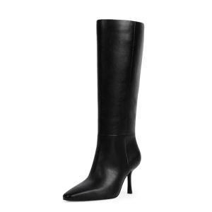 Knee High Boots Women Square Toe Stiletto Tall Boots Side Zipper Dressy Boot for Women