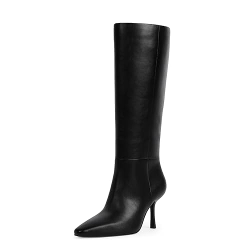 Knee High Boots Women Square Toe Stiletto Tall Boots Side Zipper Dressy Boot for Women
