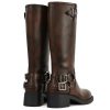 Knee High Boots Women Square Toe Pull On Wide Calf Riding Fashion Buckles Chunky Metallic Casual Vintage Buckle Rivet