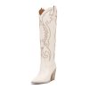 Womens Cowboy Knee High Boots Cowgirl Boots Western Boots with Embroidered Pointed Toe Chunky Heel Slip on Retro Tall Boots