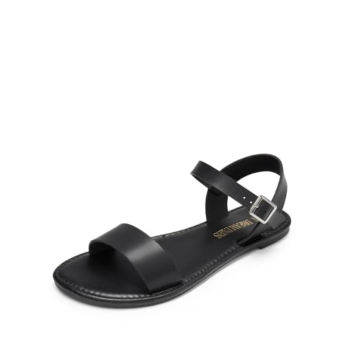 Women's Ankle Strap Flat Sandals Open Toes One Band Buckle Summer Dressy Sandals