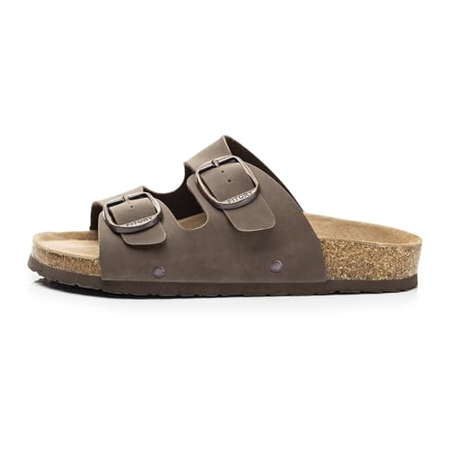 Womens Flat Sandals with Cork Footbed, Open Toe Slides Adjustable Slip On Slippers for Summer Size 6-11