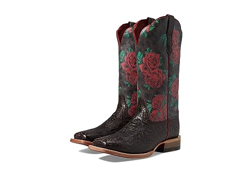 Women's Frontier Farrah Western Boot - Chocolate Floral Emboss/Wild Rose Print, 9.5 Medium
