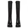 Black Leather Boots Platform Boots for Women Square Toe Chunky Block Heeled Boots