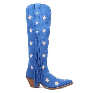 Womens Super Star Fringe Tooled Inlay Snip Toe Casual Boots Over the Knee Mid Heel 2-3" - Brown