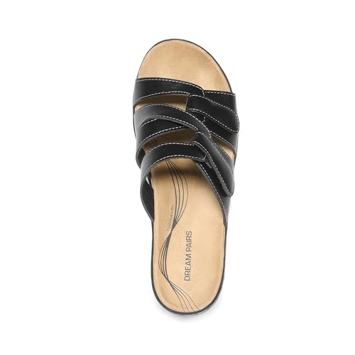 Women's Arch Support Slide Sandals Adjustable Straps Slip On Wedge Sandals Casual Comfort Lightweight Flat Slides