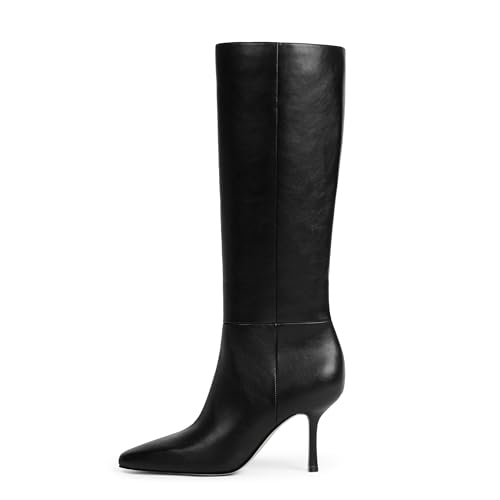 Knee High Boots Women Square Toe Stiletto Tall Boots Side Zipper Dressy Boot for Women