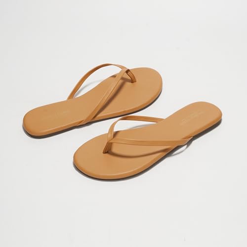 Flip Flops for Women - Memory Foam Flats Summer Sandals for Women 2025 - Vegan Leather Lightweight Womens Sandals Summer Beach