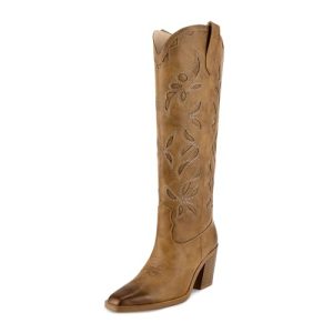 Knee High Cowboy Cowgirl Boots for Women, Western Boots with Pull On Tab, Chunky Heel Design, Unique and Stylish