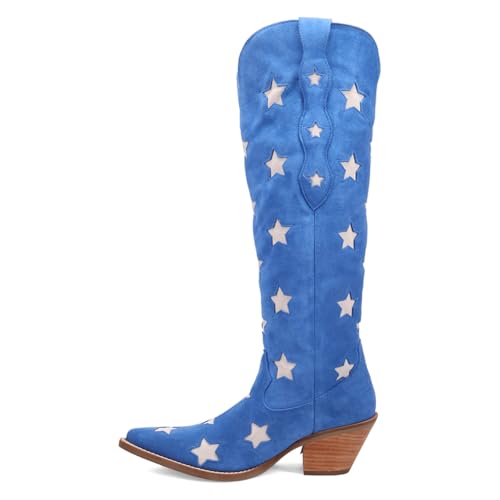 Womens Super Star Fringe Tooled Inlay Snip Toe Casual Boots Over the Knee Mid Heel 2-3" - Brown