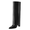 Knee High Boots Women Fold Over Knee High Boots Chunky High Heels Long Boots Zipper Pointed Toe Dress Tall Boots for Women