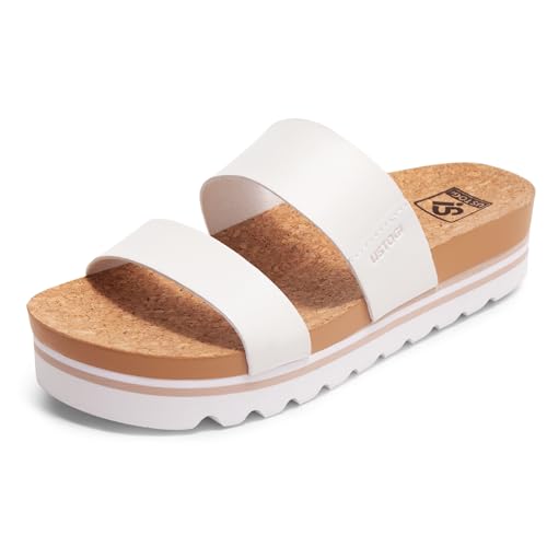Flatform Platform Sandals Women Arch Support Beach Slides Orthotic Summer Causal Cork Footbed Adjustable Lightweight Thick Sole