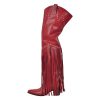 Fringe Thigh High Boots with Tassels Western Cowboy Boots Zip Up Wide Calf Sock Booties