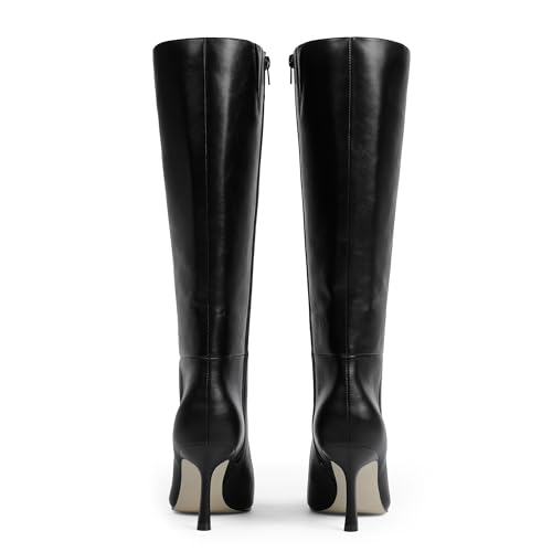 Knee High Boots Women Square Toe Stiletto Tall Boots Side Zipper Dressy Boot for Women