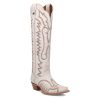Boots Womens Josie Embroidered Snip Toe Zippered Casual Boots Mid Calf Low Heel 1-2" - White