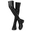 Black Thigh High Boots For Women Platform Over The Knee High Boots Lug Sole Comfortable Stretch Boots 6-11