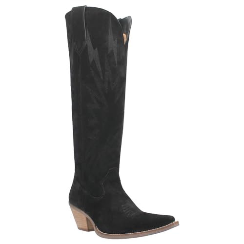 Womens Thunder Road Embroidered Snip Toe Casual Boots Knee High Mid Heel 2-3" - Black