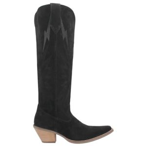 Womens Thunder Road Embroidered Snip Toe Casual Boots Knee High Mid Heel 2-3" - Black