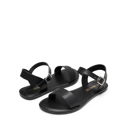 Women's Ankle Strap Flat Sandals Open Toes One Band Buckle Summer Dressy Sandals