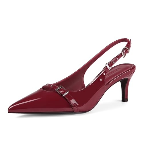 Womens Slingback Heels Pointed Toe Slip On Pumps Closed Toe Kitten Heel Heeled Sandals Patent Leather Dress Shoes for Women
