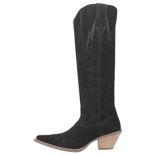 Womens Thunder Road Embroidered Snip Toe Casual Boots Knee High Mid Heel 2-3" - Black