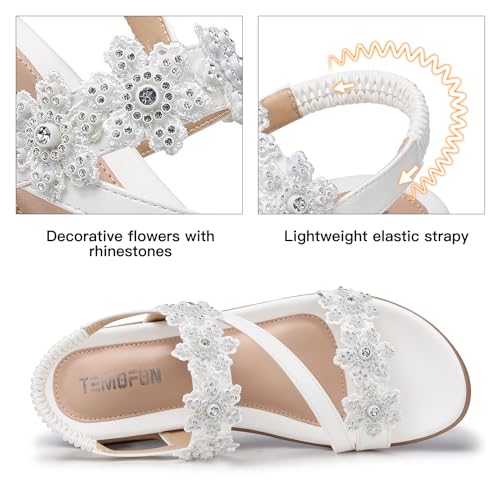 Sandals for Women Flat Dressy: Summer Flower Sandals with Ankle Strap Comfortable Casual Walking Flat Sandals Size 5-11