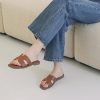 Womens Slip On Flat Sandals Soft Leather Open Toe Slide for Summer Dressy