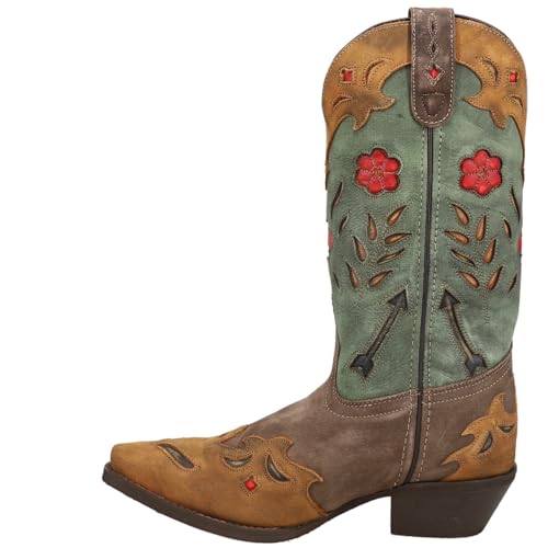 Womens Miss Kate Floral Tooled Inlay Snip Toe Casual Boots Mid Calf Mid Heel 2-3" - Brown