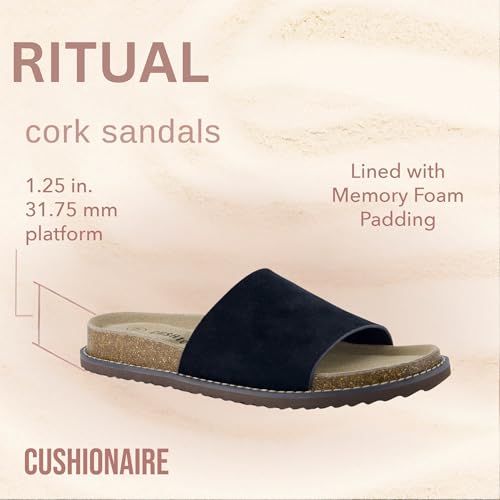Ritual Women’s Slide Sandal – Suede Slip-On with Cork Footbed, Contoured Insole & Flexible Lightweight Outsole