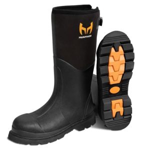 Rubber Work Boots, Puncture-Proof with Steel Toe & Shank, Waterproof Insulated 6mm Neoprene Hunting Boots for Farming,