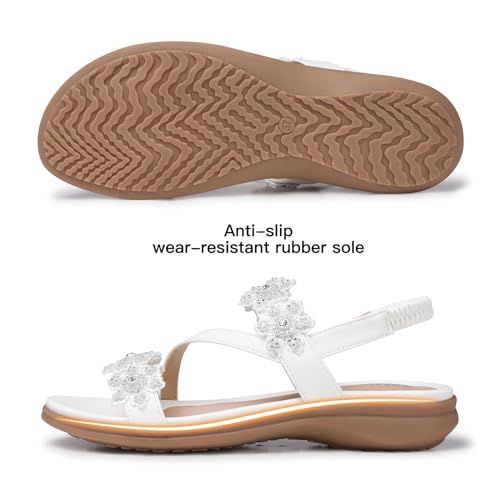 Sandals for Women Flat Dressy: Summer Flower Sandals with Ankle Strap Comfortable Casual Walking Flat Sandals Size 5-11