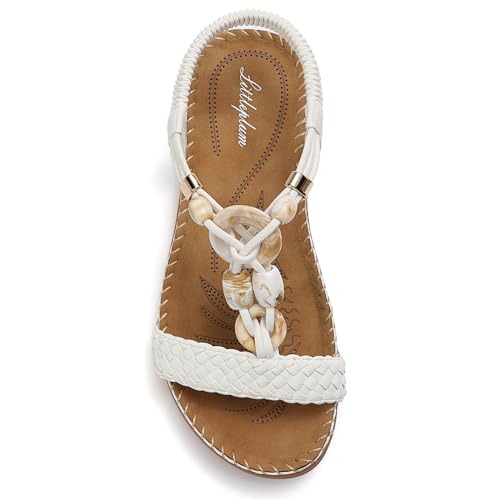 Women Sandals Arch Support Handmade Bohemian Braided Flat Sandals Comfort Walking Beach Ankle Elastic Summer Shoes