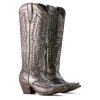 Womens Casanova Embroidered Snip Toe Zippered Casual Boots Knee High Mid Heel 2-3" - Purple