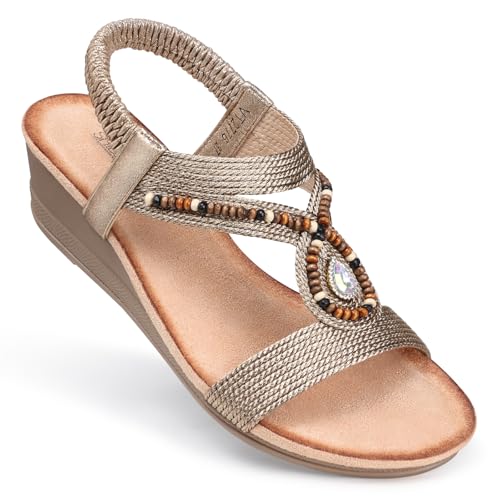 Womens Wedge Sandals Low: Elastic Ankle Strap Wedge Sandals