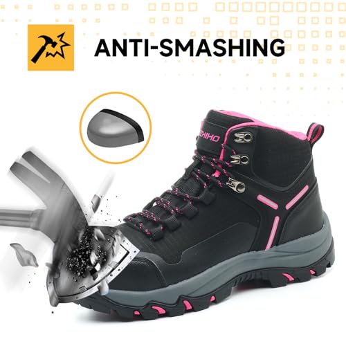 Waterproof Steel Toe Boots for Women Wide Width Non Slip Work Boots Lightweight Slip Resistant Safety Shoes Indestructible